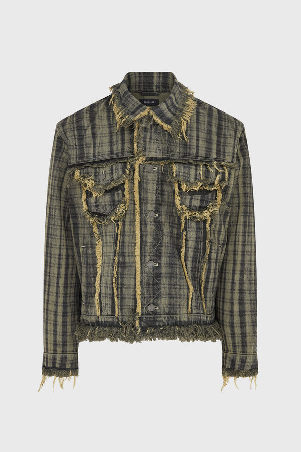 RAW EDGES DENIM JACKET TARTAN DENIM