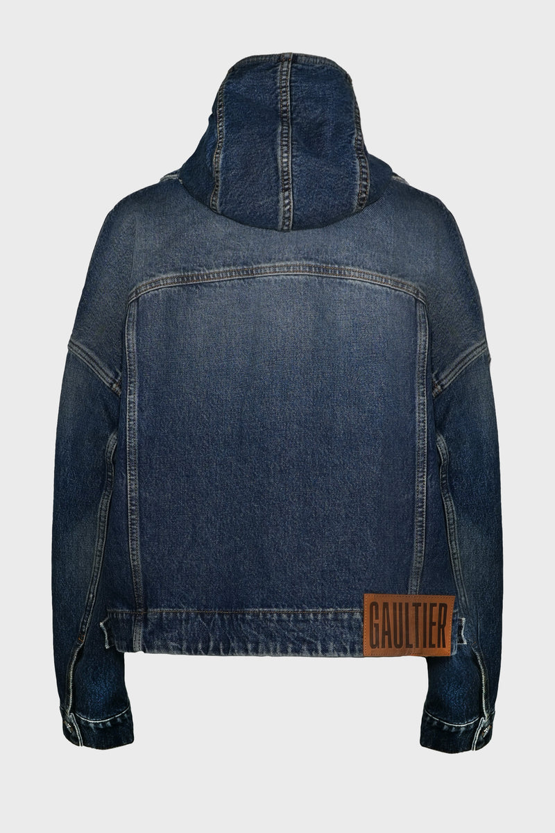 DOUBLE LAYER DENIM JACKET WITH HOOD DETAIL