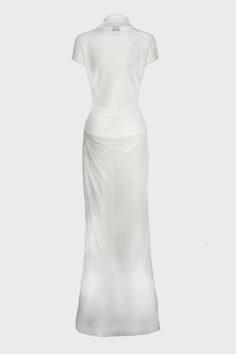 MESH SLEEVELESS LONG DRESS ECRU