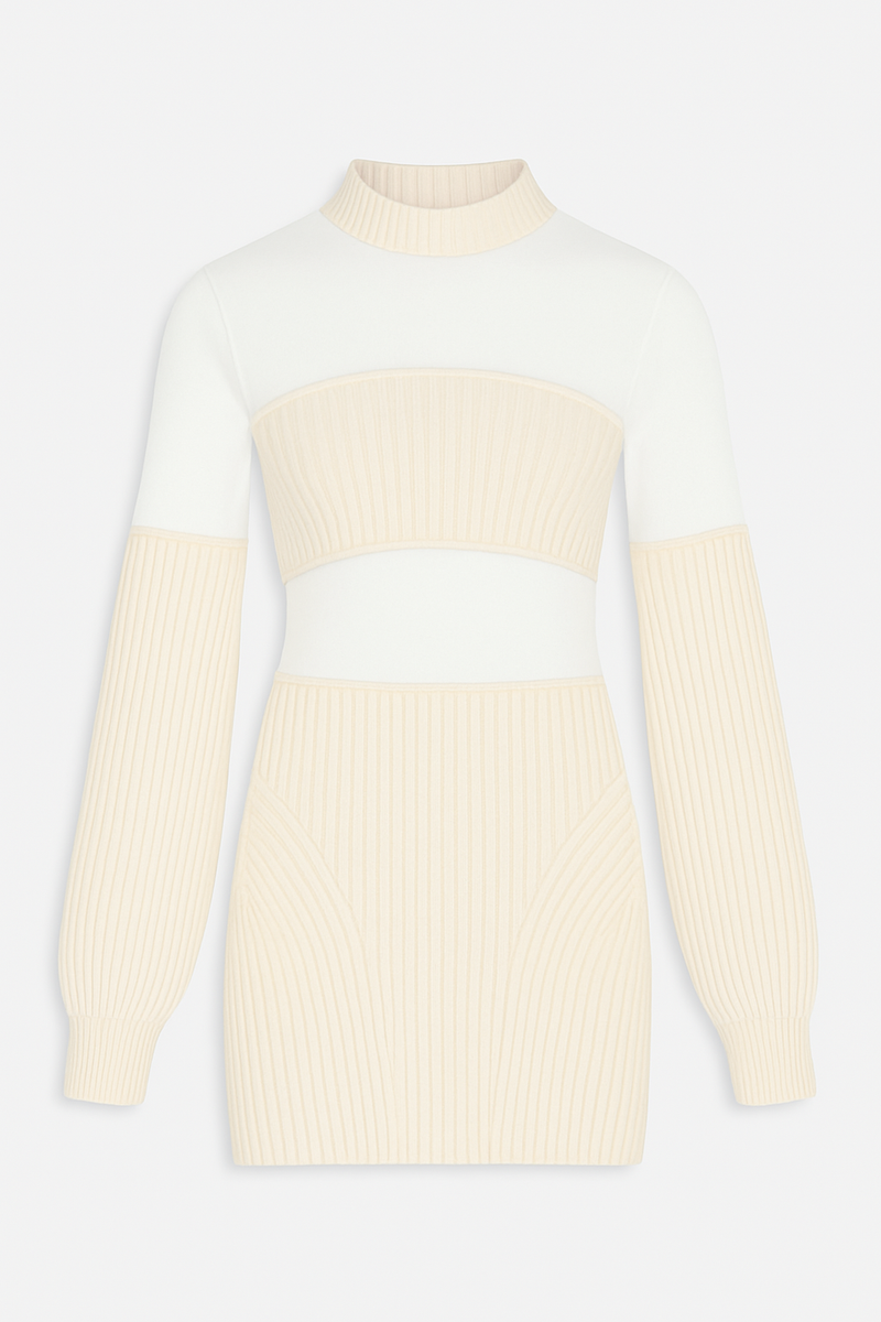 RIBBED LONG SLEEVES SHORT DRESS