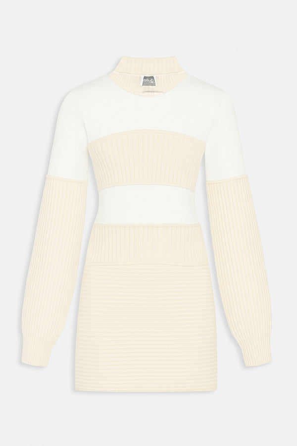 RIBBED LONG SLEEVES SHORT DRESS