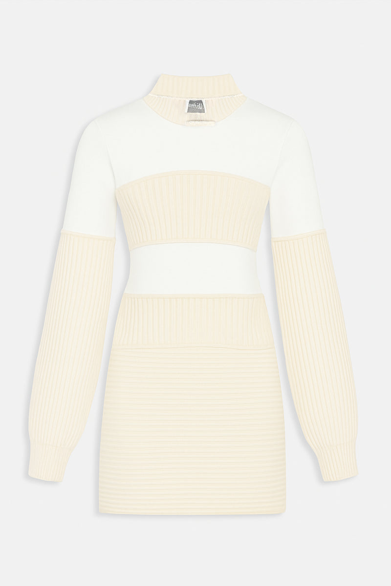 RIBBED LONG SLEEVES SHORT DRESS