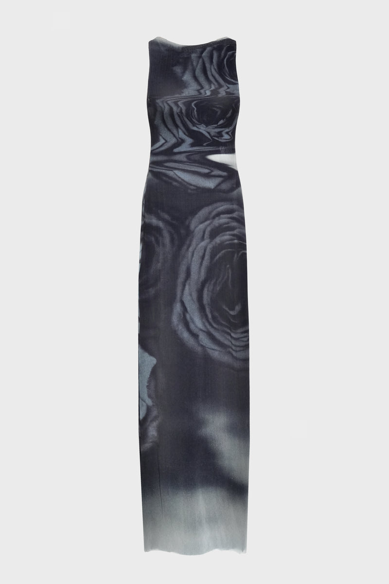 MESH DRESS SLEEVELESS "BLURRY ROSES"