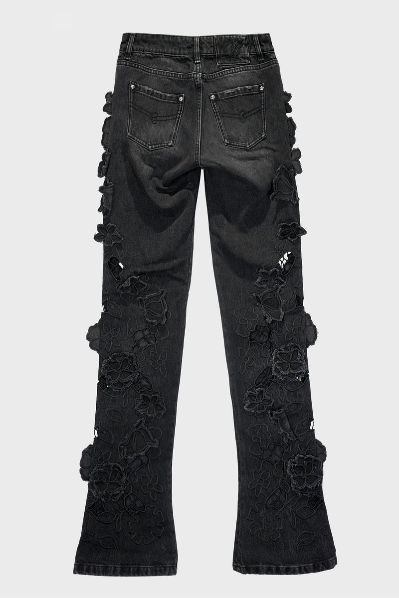 EMBR DENIM PANTS BLACK