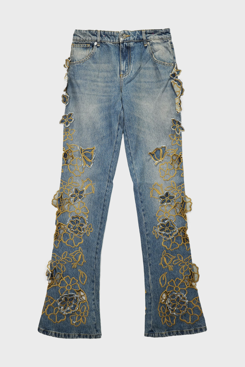 EMBR DENIM PANTS PEACOAT/WARM SAND