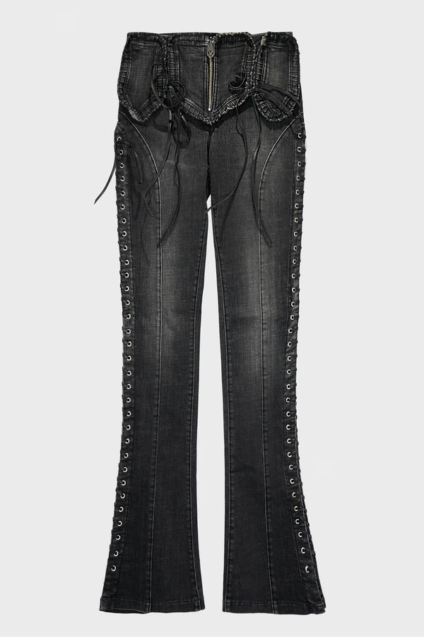 SLIM FIT JEANS WITH EYELETS AND LACES
