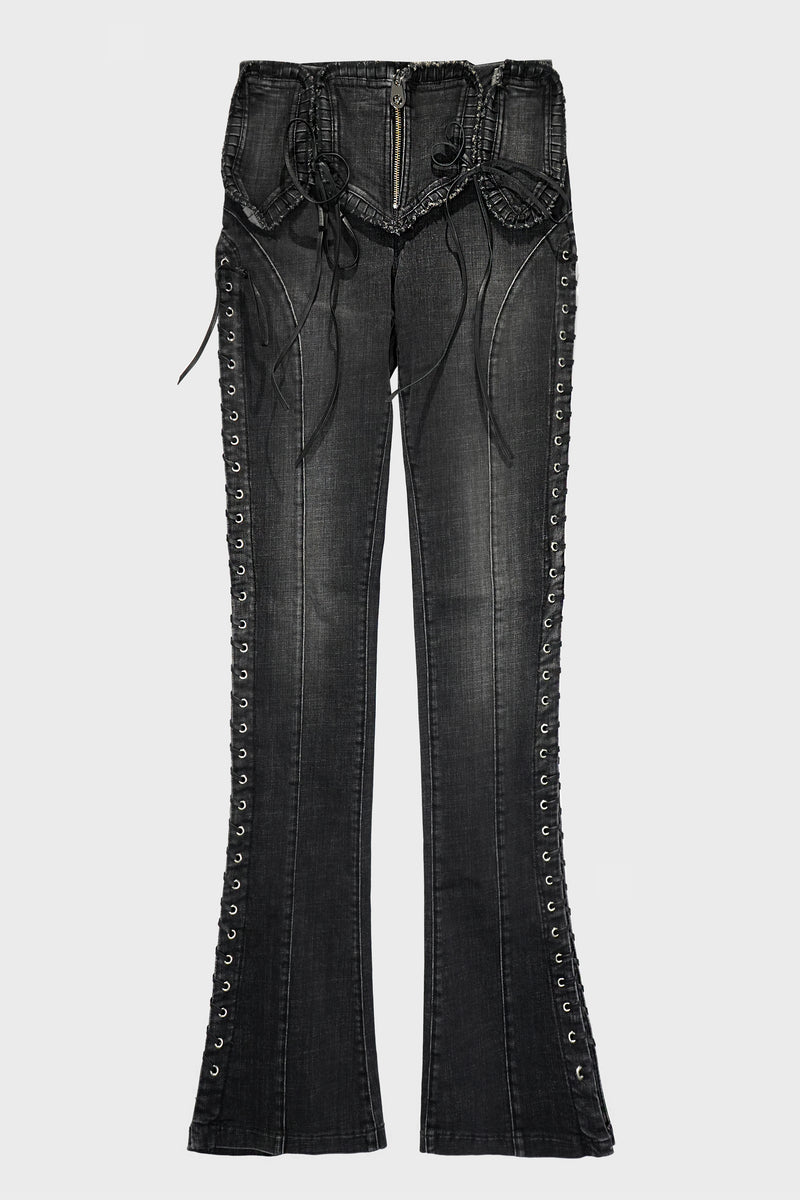 SLIM FIT JEANS WITH EYELETS AND LACES