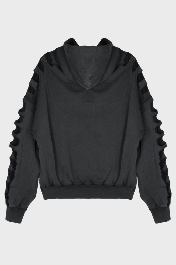 SHOULDERLESS HOODIE CUT AV-LOGO BLACK