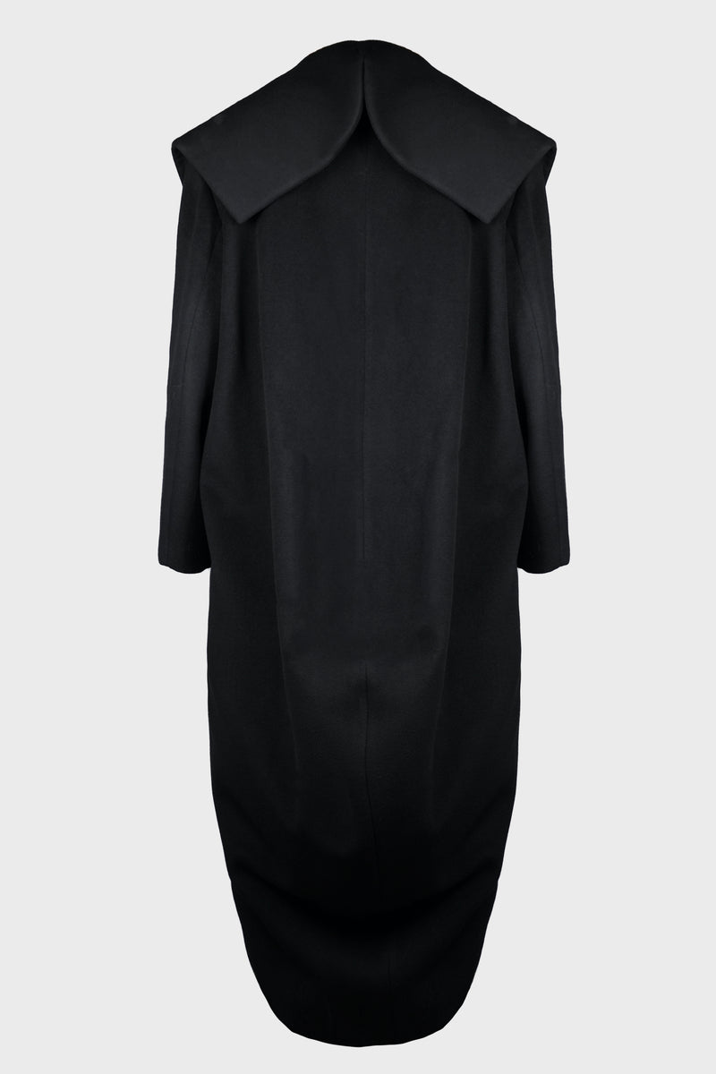 BLACK WOOL SHAWL COLLAR COAT