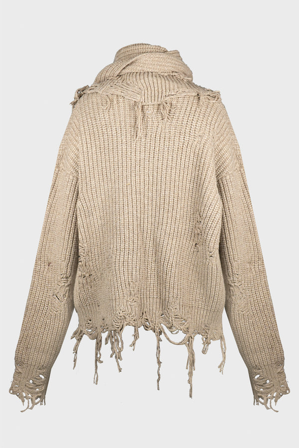 OATMEAL DISTRESSED TURTLENECK SWEATER