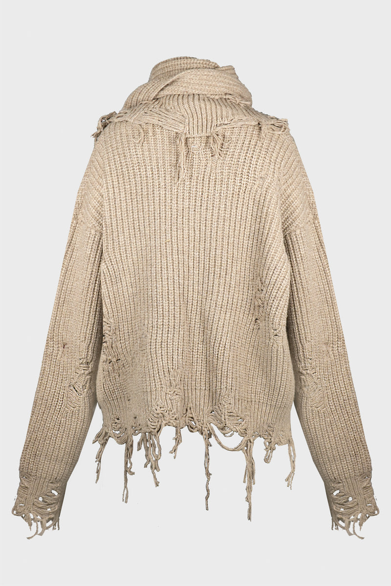 OATMEAL DISTRESSED TURTLENECK SWEATER
