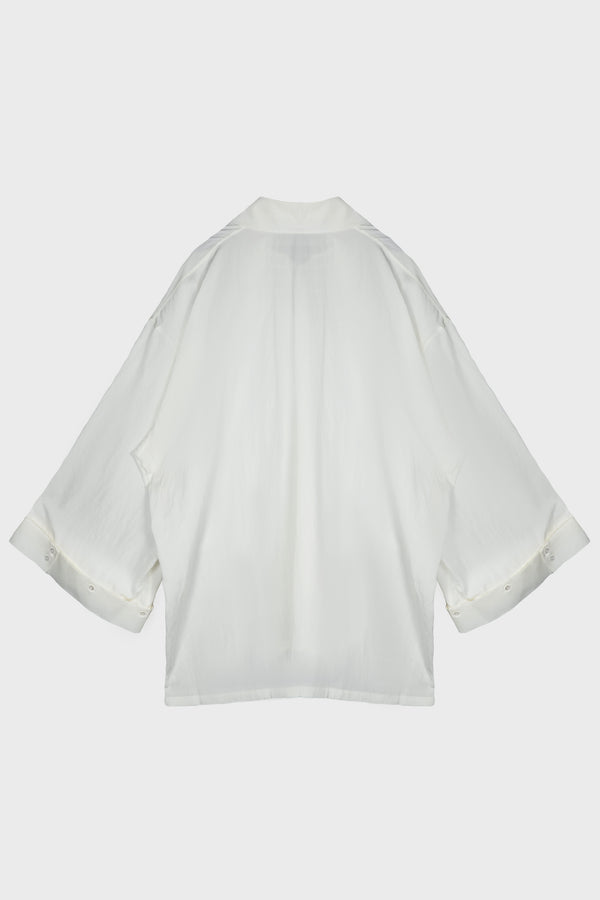 WHITE TEXTURE PLEATED SLEEVE SHIRT