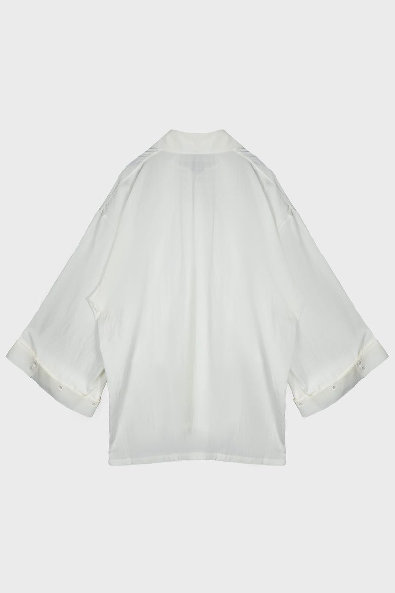 WHITE TEXTURE PLEATED SLEEVE SHIRT