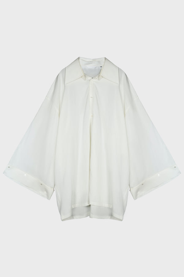 WHITE TEXTURE PLEATED SLEEVE SHIRT