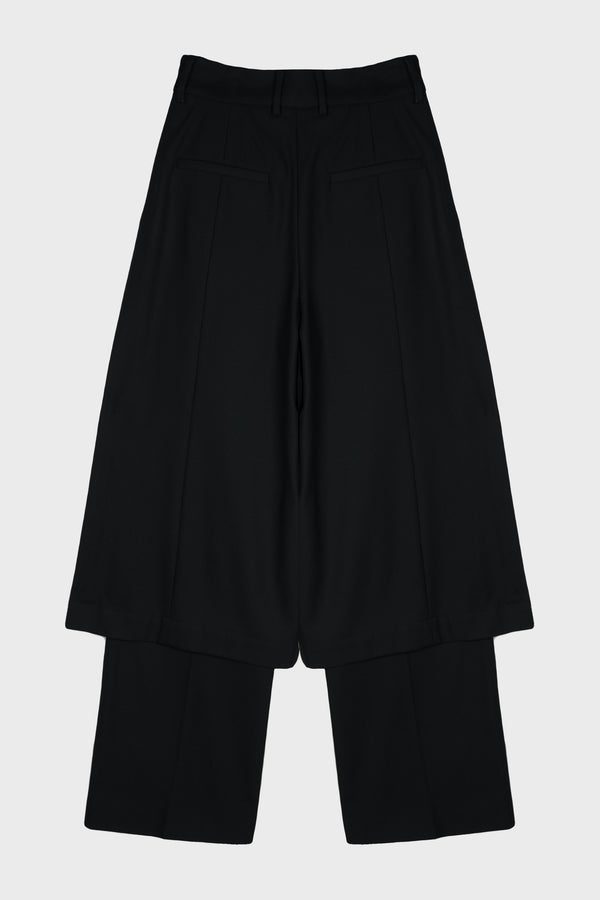BLACK DOUBLE LAYER CURVED TROUSERS
