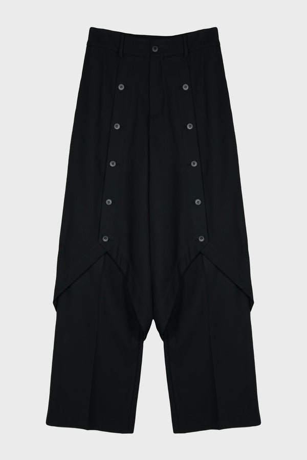 BLACK DOUBLE LAYER CURVED TROUSERS