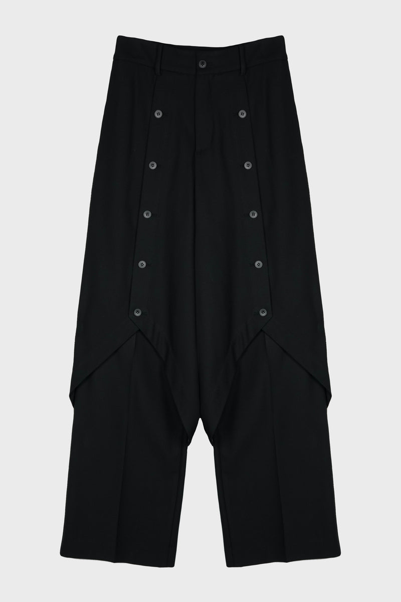 BLACK DOUBLE LAYER CURVED TROUSERS