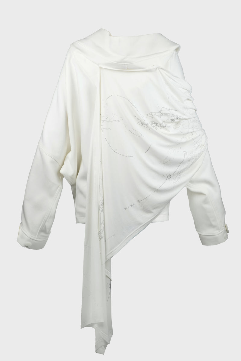 HOODED JAKCET w/ GRAPHIC MUFFLER IVORY