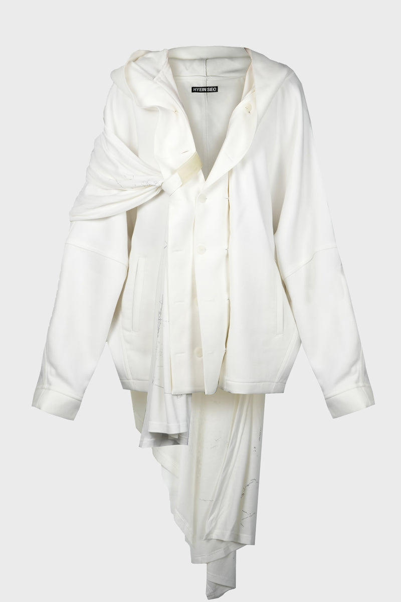 HOODED JAKCET w/ GRAPHIC MUFFLER IVORY