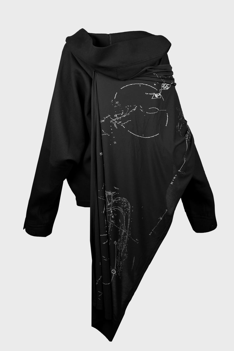 HOODED JAKCET w/ GRAPHIC MUFFLER BLACK