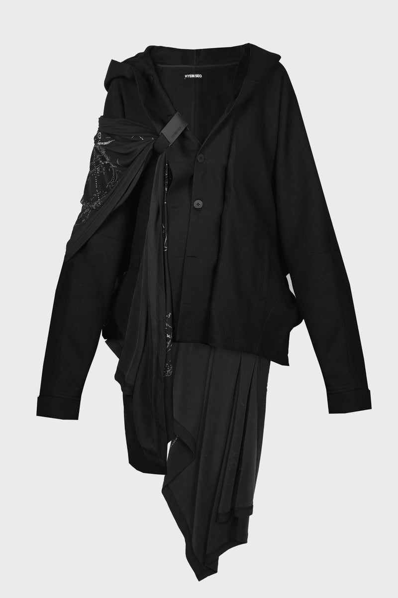 HOODED JAKCET w/ GRAPHIC MUFFLER BLACK
