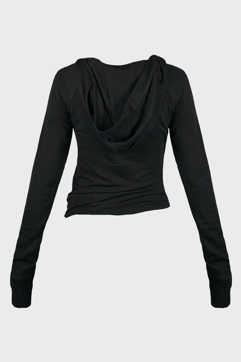 HOODED SHIRRING TOP