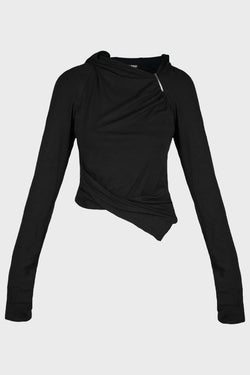 HOODED SHIRRING TOP