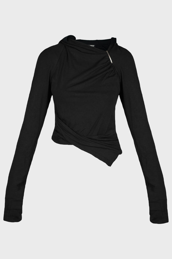HOODED SHIRRING TOP