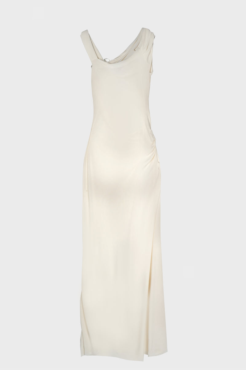 VEER SPIRAL CRYSTAL DRAPED JERSEY DRESS MILK