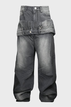 WIDE DOUBLE WAISTED DENIM PANTS