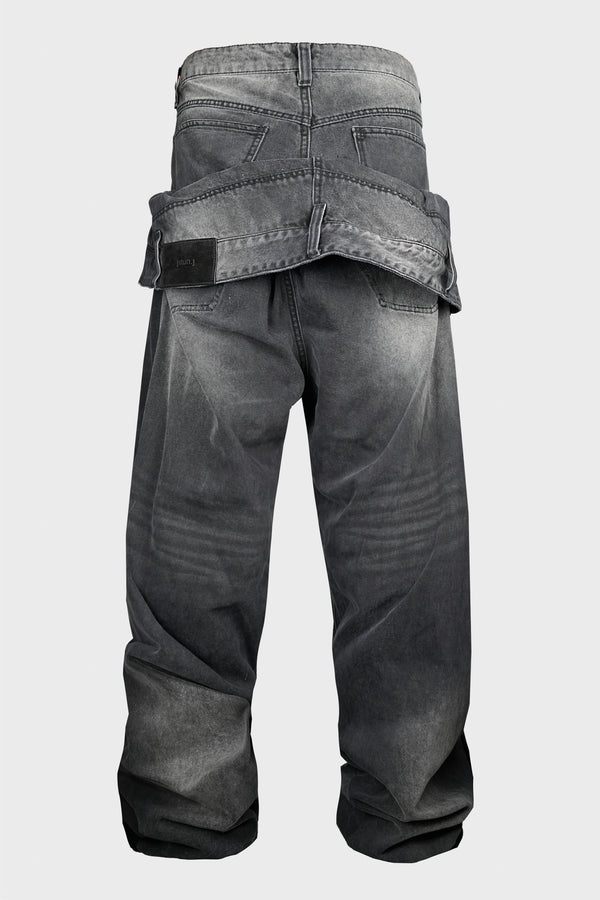 WIDE DOUBLE WAISTED DENIM PANTS