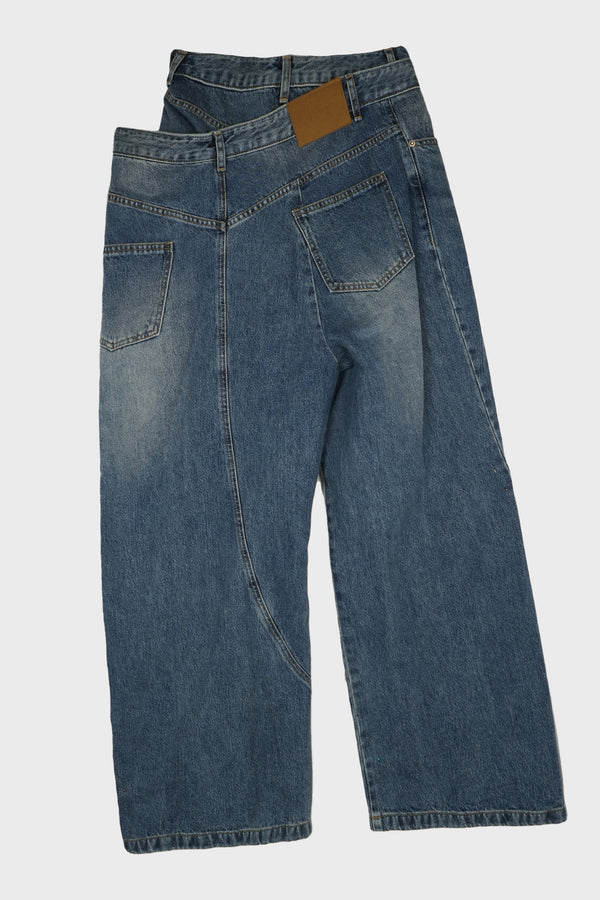 LAYERED DOUBLE DENIM PANTS