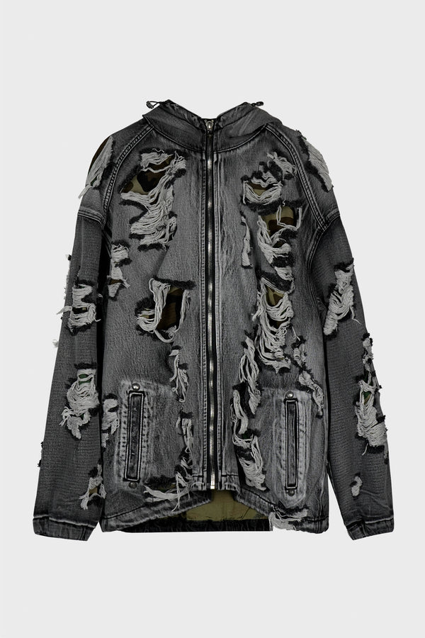 HELL DENIM CAMO HOODED ZIP-UP