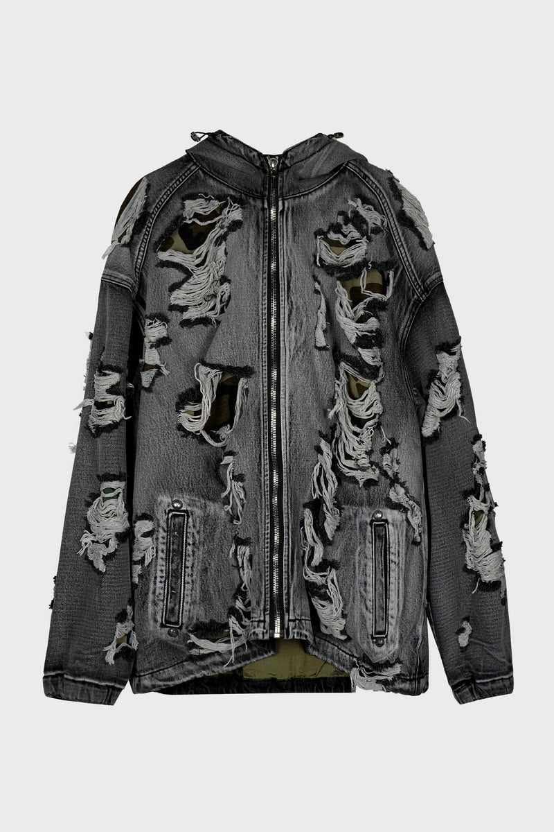 HELL DENIM CAMO HOODED ZIP-UP