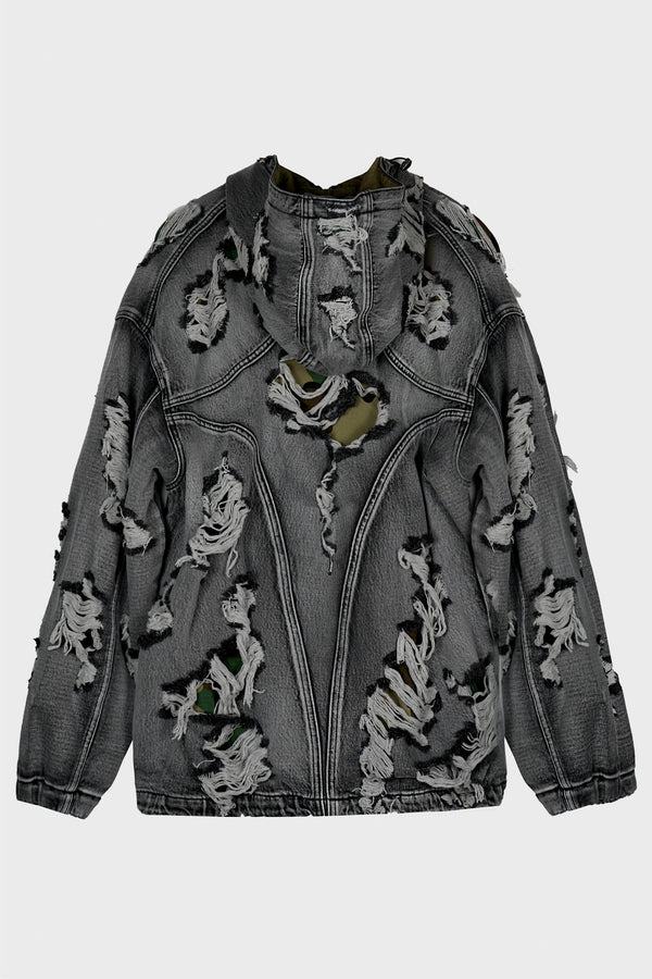 HELL DENIM CAMO HOODED ZIP-UP