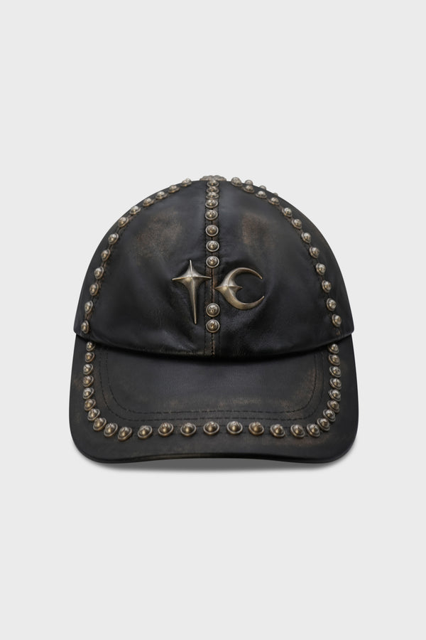 STUDDED WASHED LEATHER CAP