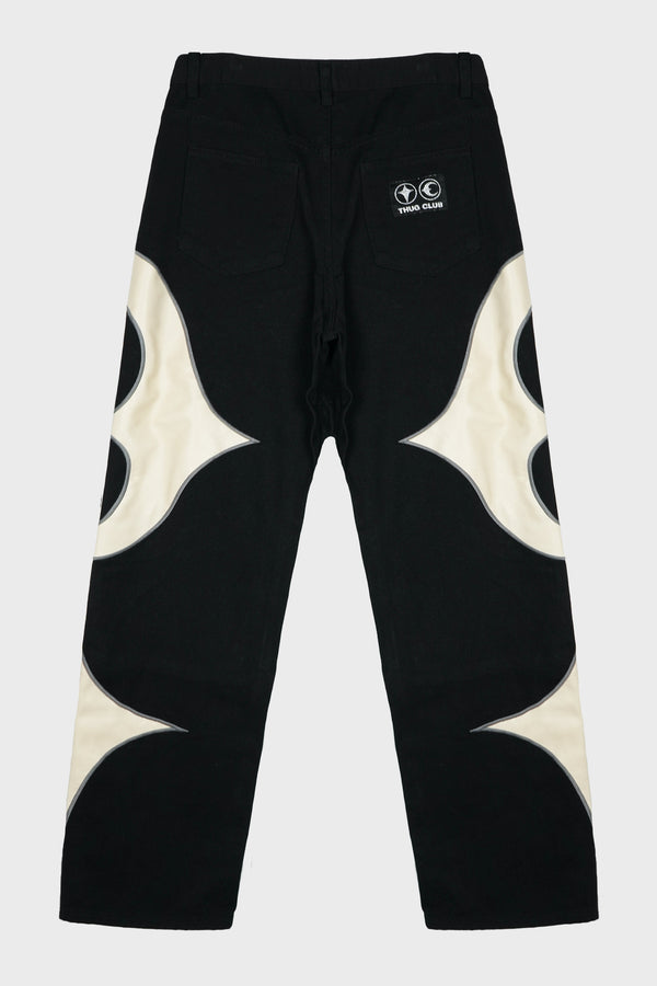 TC LEATHER WASHED DENIM PANTS