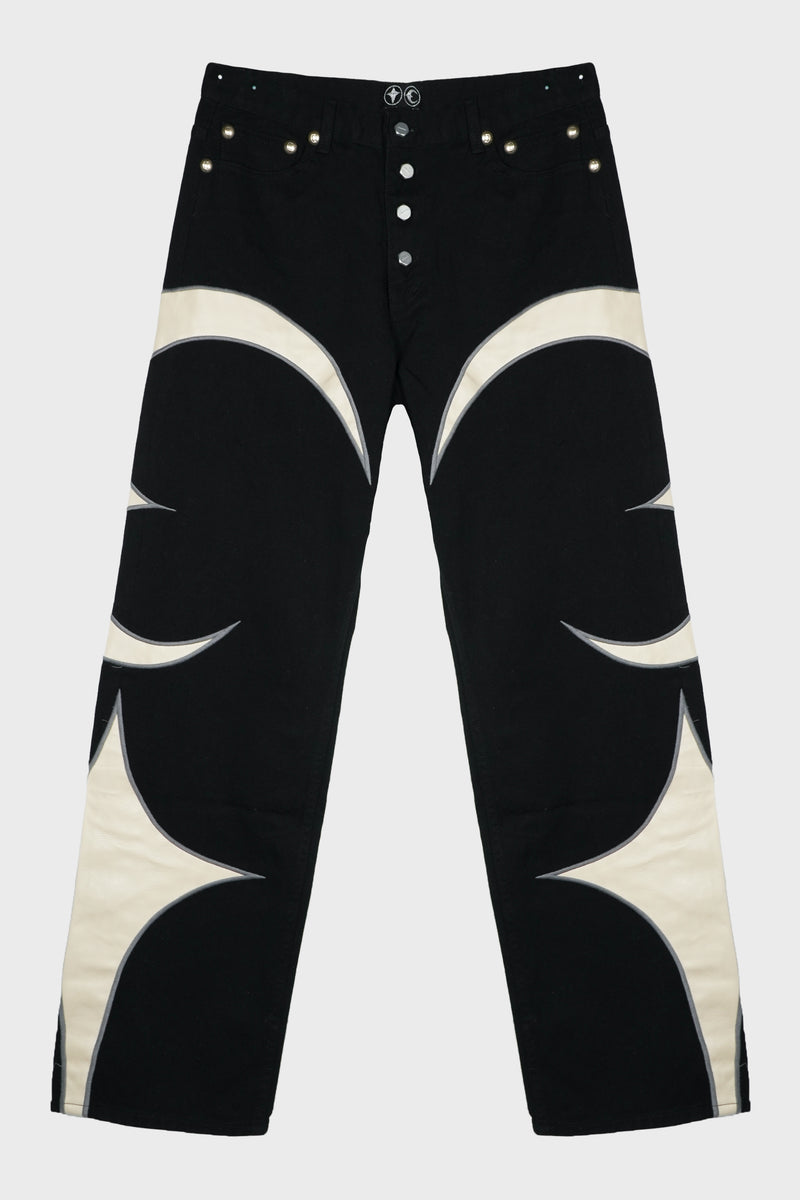 TC LEATHER WASHED DENIM PANTS