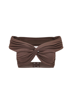 KNOTTED SHOULDER WRAPPED BRA COFFEE