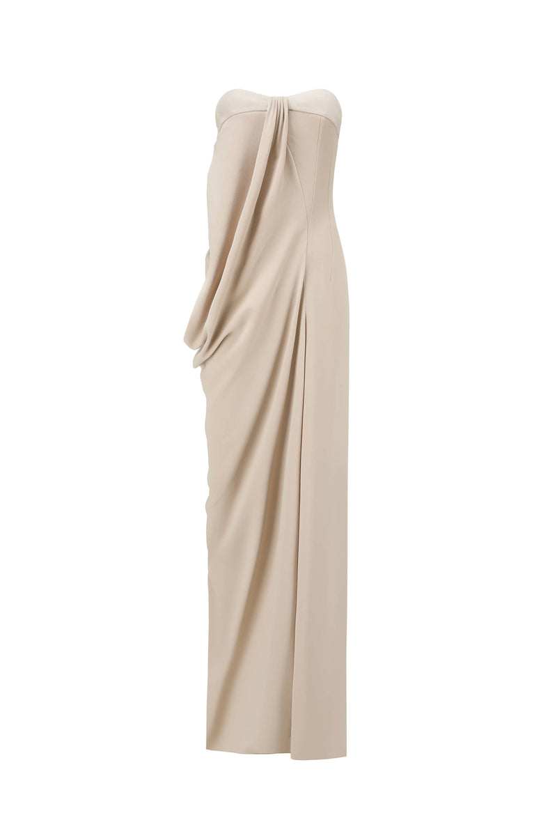 ASYMMETRIC DRAPED DRESS BONE WHITE