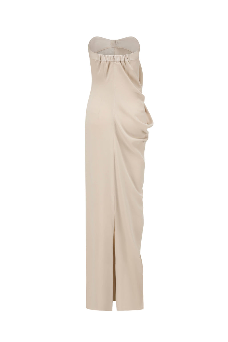 ASYMMETRIC DRAPED DRESS BONE WHITE