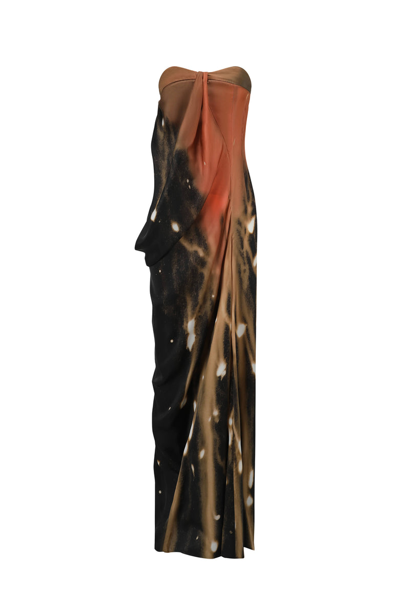 ASYMMETRIC DRAPED DRESS PRINT