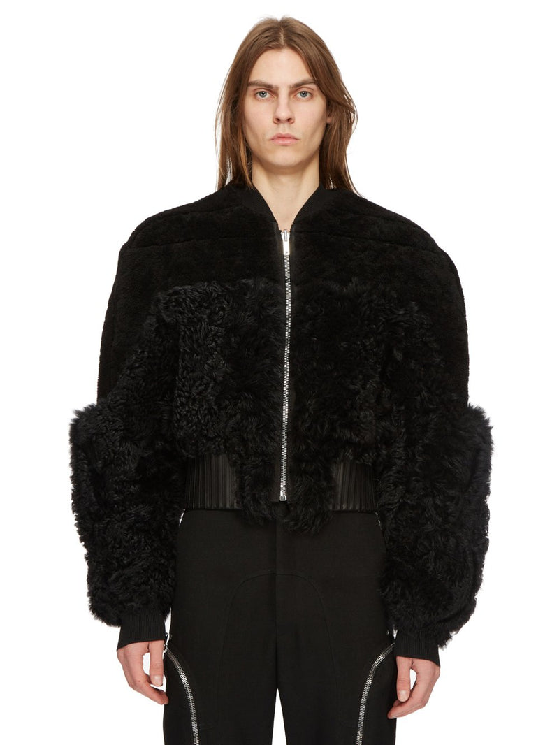 SHEARLING GIRDERED BOMBER CROPPED BLACK