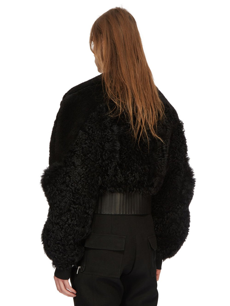 SHEARLING GIRDERED BOMBER CROPPED BLACK