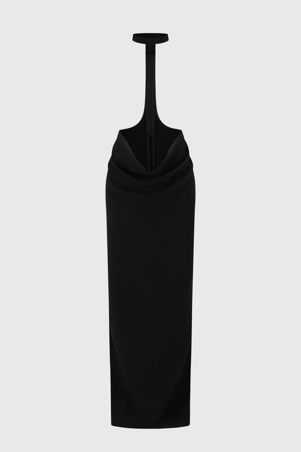 HALTERNECK DRAPED SKIRT BLACK