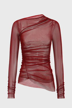 ASYMMETRIC GATHERED MESH TOP DATE RED