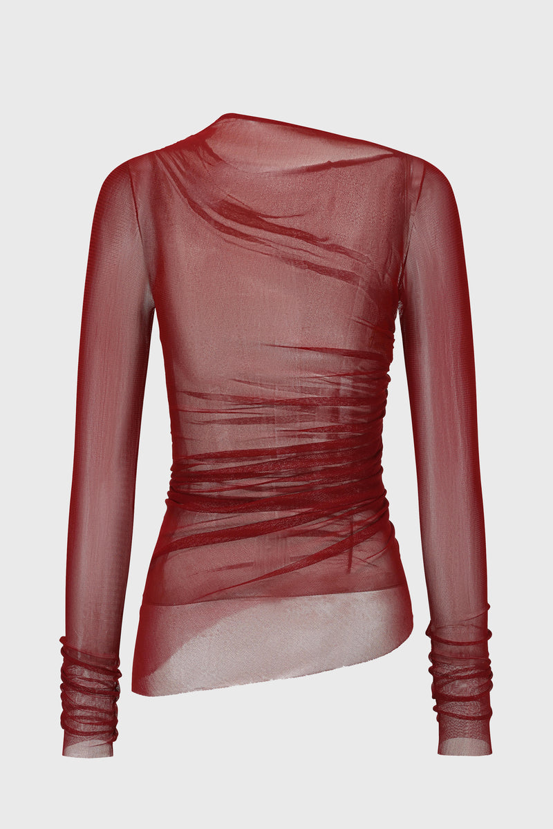 ASYMMETRIC GATHERED MESH TOP DATE RED