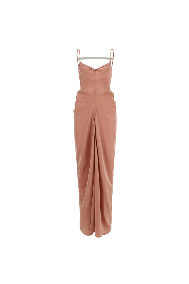DRAPED CINCHED BACKLESS DRESS SHELL PINK