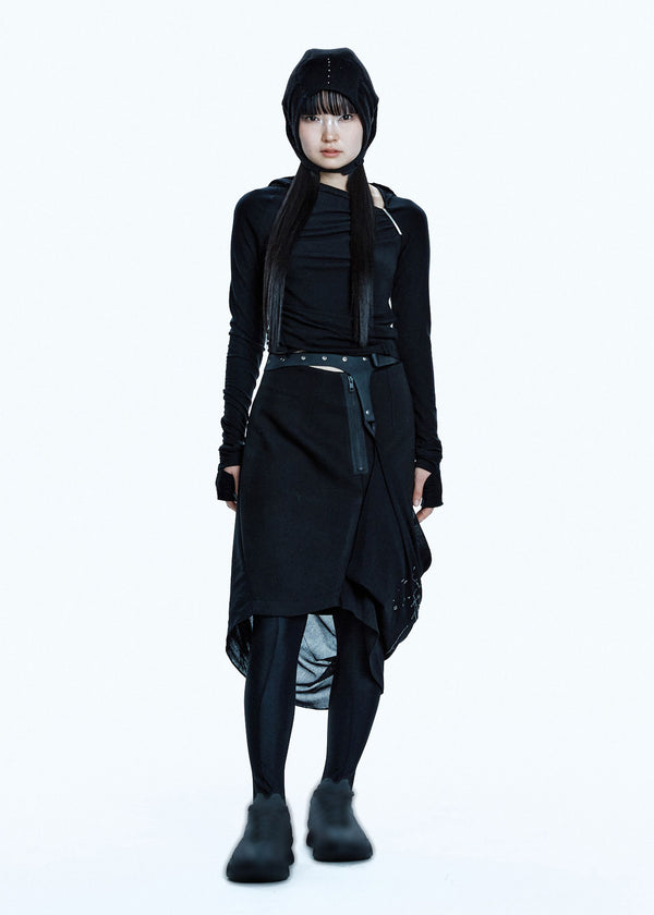 HOODED SHIRRING TOP