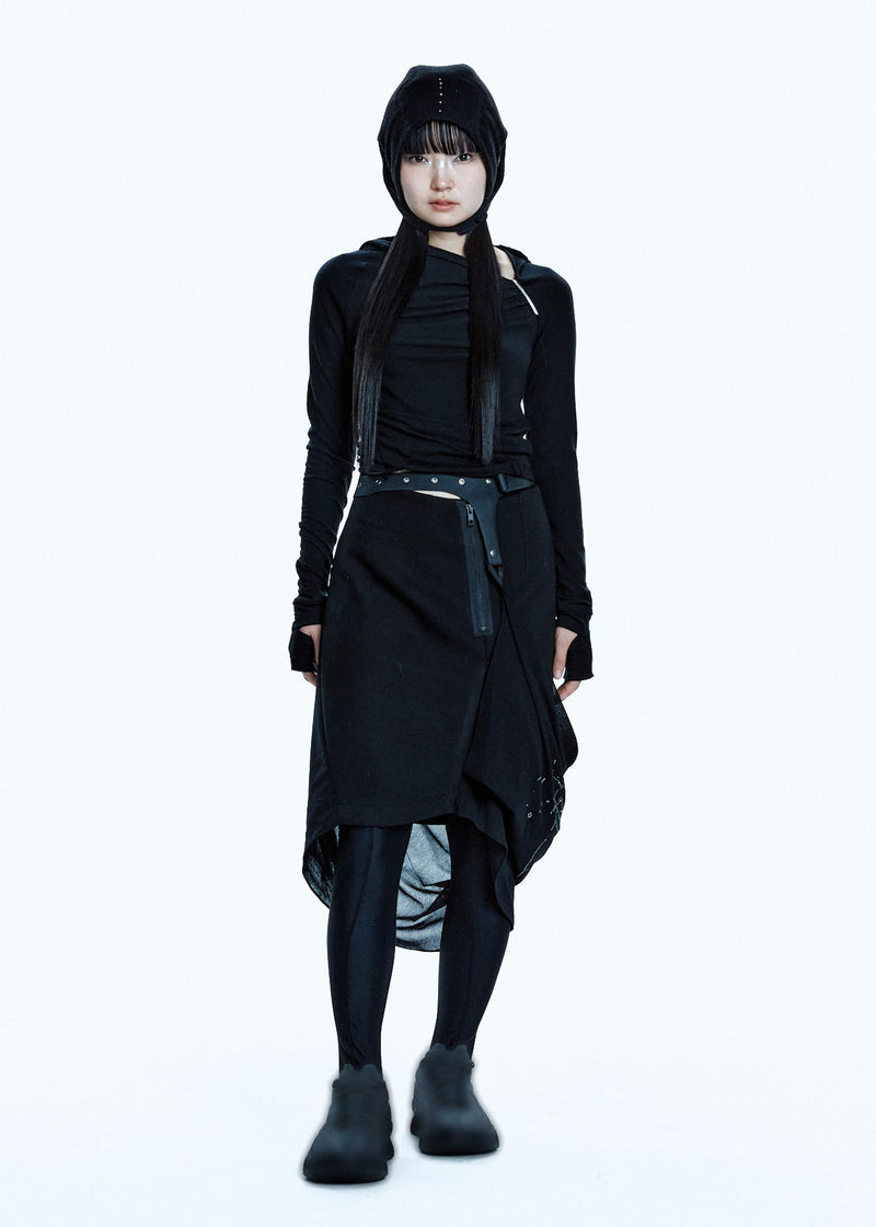 HOODED SHIRRING TOP